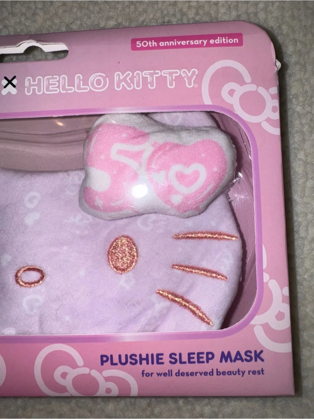 Sanrio Hello Kitty Plush Lavender/Pink Eye Mask Limited Edition 50 Anniversary